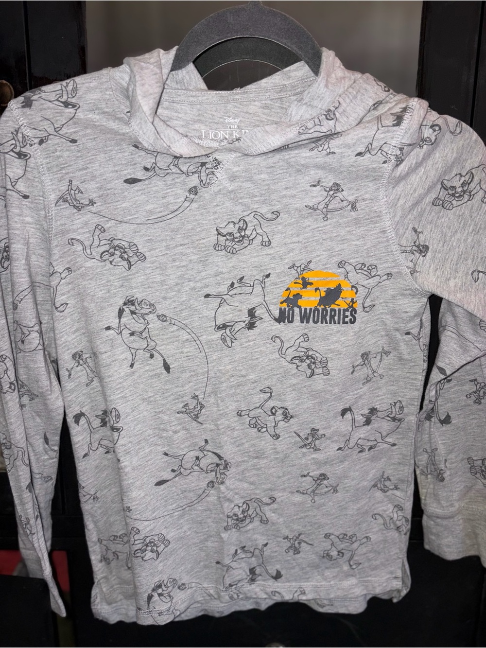 Disney Gray Lion King 'No Worries' Hoodie Top with Yellow Sun